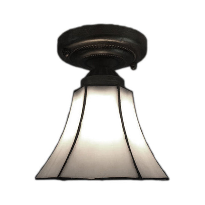 Corridor Bell Small Ceiling Mount Light Art Glass 1 Head Tiffany White Ceiling Lamp in Antique Bronze Clearhalo 'Ceiling Lights' 'Chandeliers' 'Close To Ceiling Lights' 'Close to ceiling' 'Glass shade' 'Glass' 'Semi-flushmount' 'Tiffany close to ceiling' 'Tiffany' Lighting' 98796