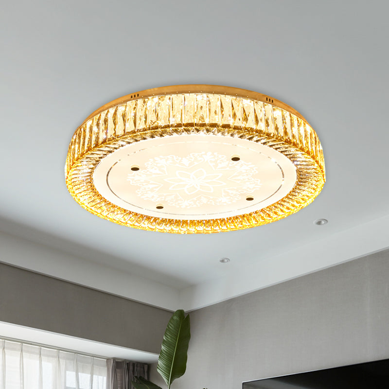 Drum Bedroom Flush Mount Light Clear K9 Crystal LED Modernist Flush Ceiling Lamp in Chrome