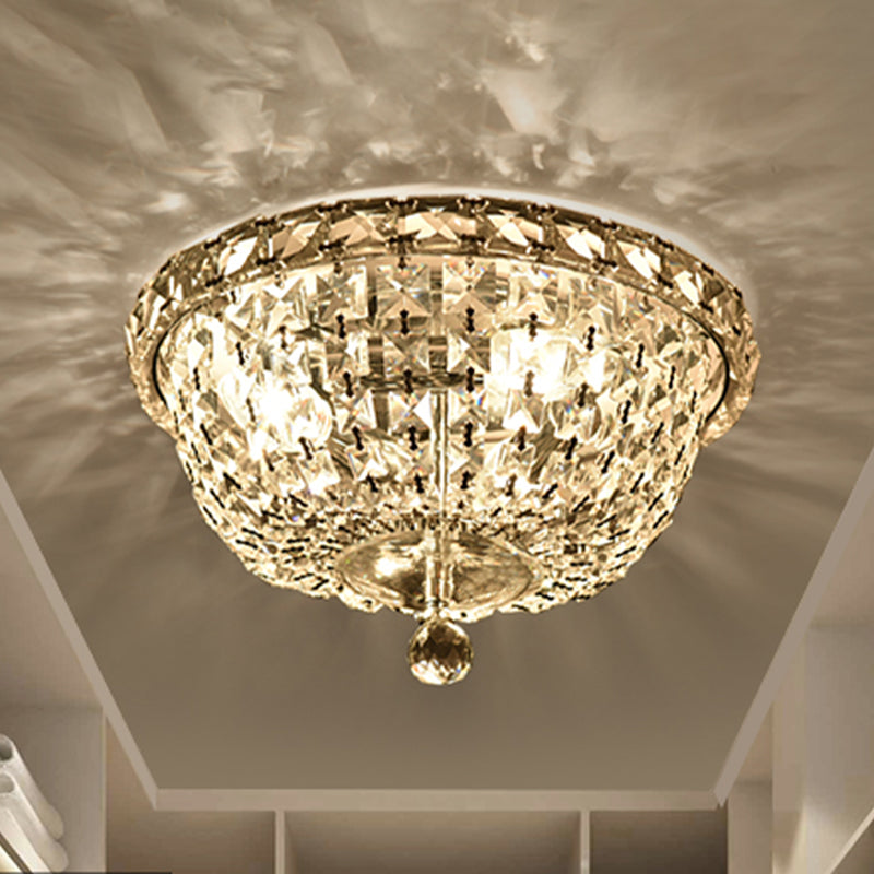 3 Heads Hallway Ceiling Light Fixture Modernist Flush Lamp with Bowl Clear Crystal Strand Shade Clear Clearhalo 'Ceiling Lights' 'Close To Ceiling Lights' 'Close to ceiling' 'Flush mount' Lighting' 987966