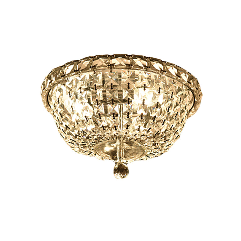 3 Heads Hallway Ceiling Light Fixture Modernist Flush Lamp with Bowl Clear Crystal Strand Shade Clearhalo 'Ceiling Lights' 'Close To Ceiling Lights' 'Close to ceiling' 'Flush mount' Lighting' 987968