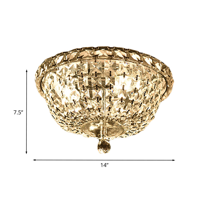 3 Heads Hallway Ceiling Light Fixture Modernist Flush Lamp with Bowl Clear Crystal Strand Shade Clearhalo 'Ceiling Lights' 'Close To Ceiling Lights' 'Close to ceiling' 'Flush mount' Lighting' 987969
