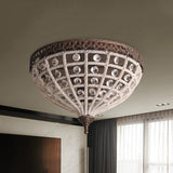 Bronze Domed Cage Flush Mount Lamp Antiqued 2-Light Crystal Bead Ceiling Light Fixture