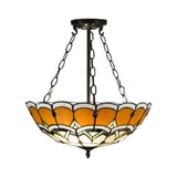 Yellow Bowl Inverted Ceiling Light Tiffany Victorian Stained Glass Semi Flushmount Light for Bookstore Yellow Clearhalo 'Ceiling Lights' 'Close To Ceiling Lights' 'Close to ceiling' 'Glass shade' 'Glass' 'Semi-flushmount' 'Tiffany close to ceiling' 'Tiffany' Lighting' 98799