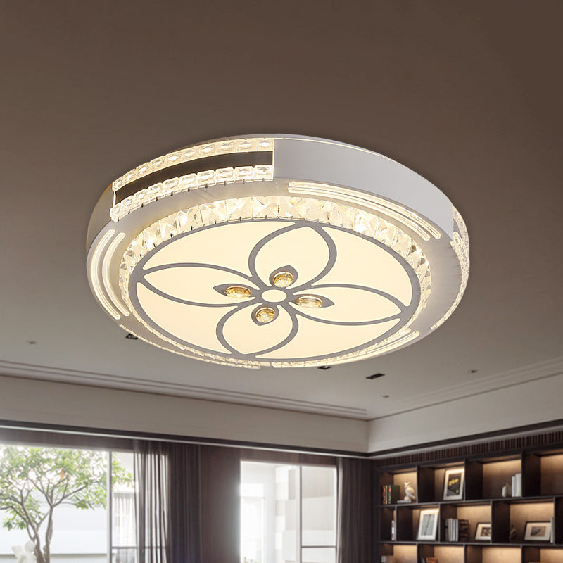 Crystal Block Circle Ceiling Light Modernist LED Flush Mount Lamp with Four-Leaf Clover/Flower Pattern in Chrome