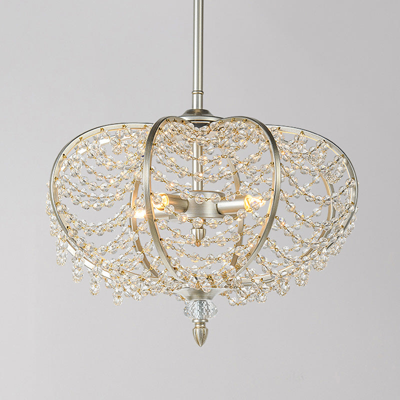 2-Light Ceiling Hang Fixture Post Modern Chain Crystal Bead Pendant Chandelier for Guest Room in Silver Clearhalo 'Ceiling Lights' 'Chandeliers' 'Modern Chandeliers' 'Modern' Lighting' 988323