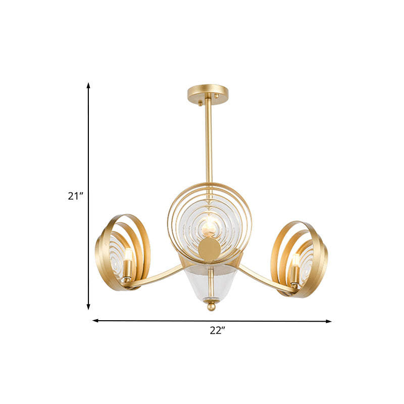 3-Head Crystal Pendant Chandelier Contemporary Gold Swirling Round Living Room Suspension Lamp Clearhalo 'Ceiling Lights' 'Chandeliers' 'Modern Chandeliers' 'Modern' Lighting' 988377