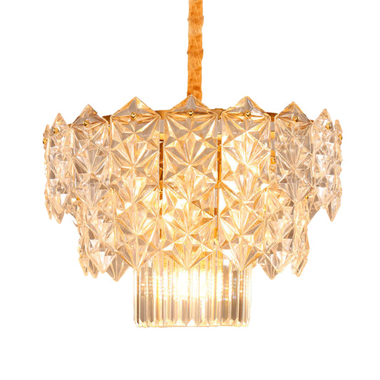 9 Heads Crystal Flute Hanging Chandelier Post Modern Gold Drum Dining Room Suspended Lighting Fixture Clearhalo 'Ceiling Lights' 'Chandeliers' 'Modern Chandeliers' 'Modern' Lighting' 988384