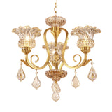 Gold Floral Shade Pendant Chandelier European Draping Crystal Ball 3-Light Living Room Ceiling Suspension Lamp Clearhalo 'Ceiling Lights' 'Chandeliers' 'Modern Chandeliers' 'Modern' Lighting' 988388