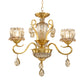 Beveled Glass Crystal Gold Suspended Light Lotus 3-Bulb Modernism Chandelier Light Fixture with Droplet Clearhalo 'Ceiling Lights' 'Chandeliers' 'Modern Chandeliers' 'Modern' Lighting' 988392