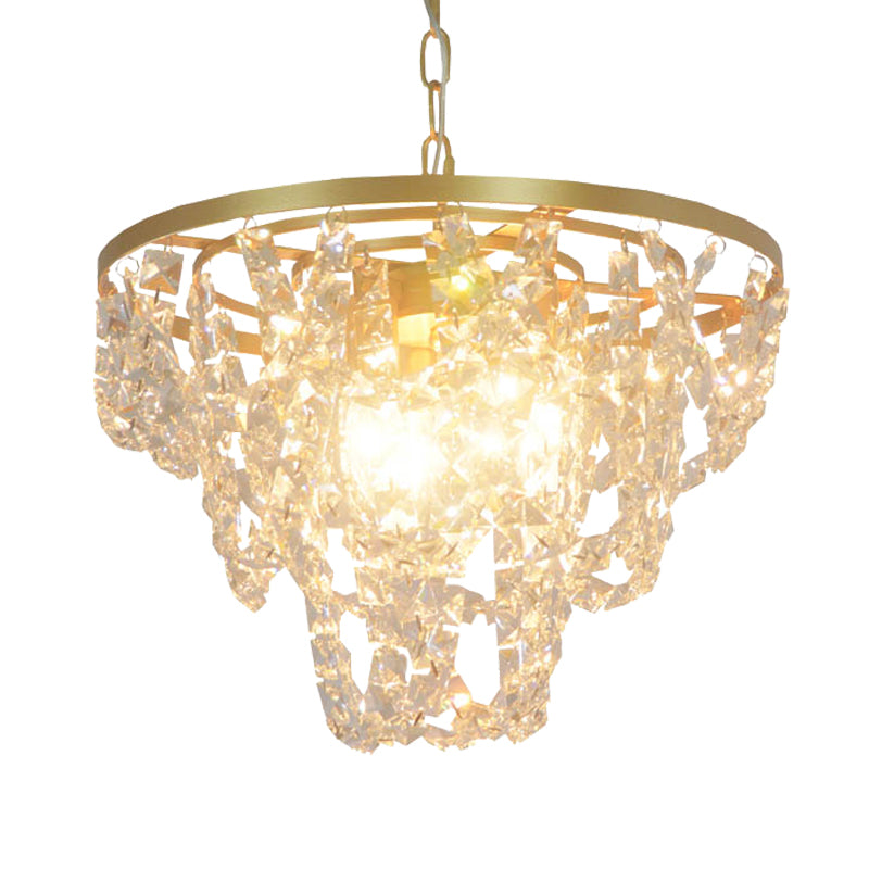Chain Hanging Pendant Light Nordic 3 Lights Beveled Crystal Prisms Ceiling Chandelier in Gold Clearhalo 'Ceiling Lights' 'Chandeliers' 'Modern Chandeliers' 'Modern' Lighting' 988420