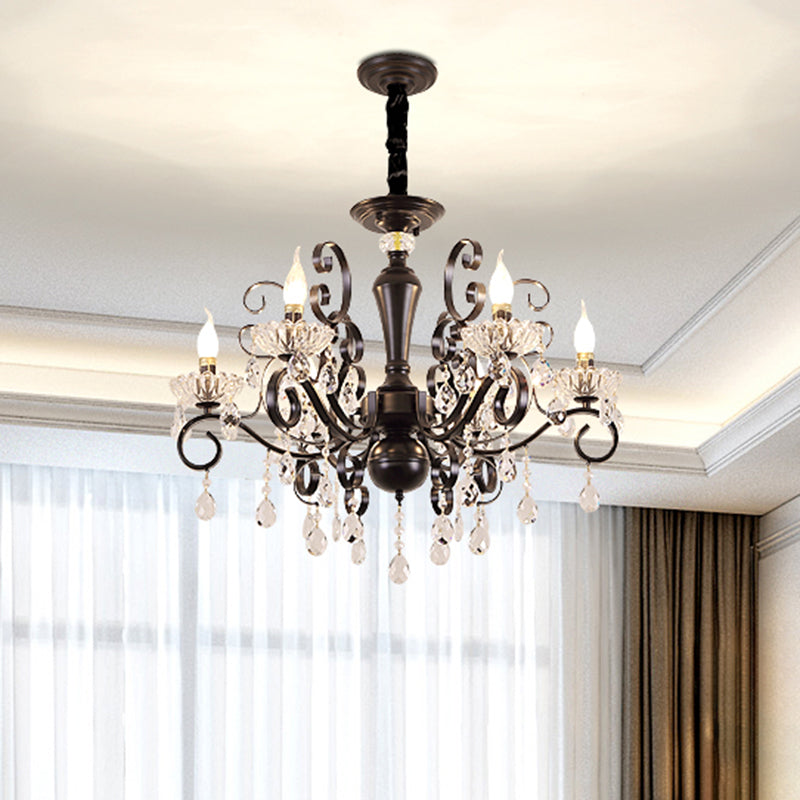 Candlestick Hanging Chandelier Traditional 6 Lights Faceted Ball Suspension Lamp in Black Black Clearhalo 'Ceiling Lights' 'Chandeliers' Lighting' options 988434_3ce1d6fe-cf18-4534-9b51-6e6ab731db9f