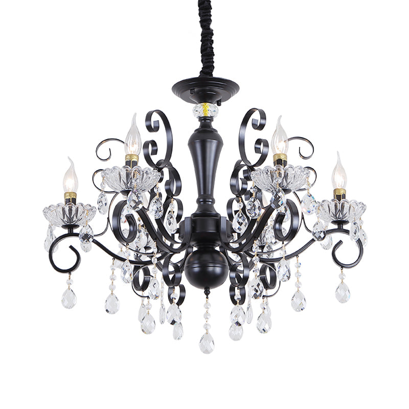 Candlestick Hanging Chandelier Traditional 6 Lights Faceted Ball Suspension Lamp in Black Clearhalo 'Ceiling Lights' 'Chandeliers' Lighting' options 988435