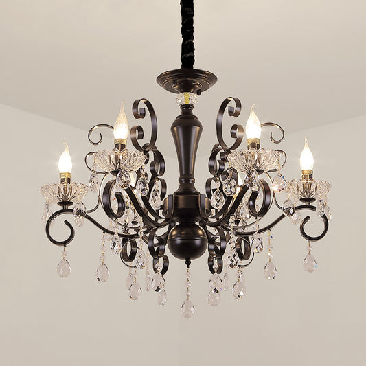 Candlestick Hanging Chandelier Traditional 6 Lights Faceted Ball Suspension Lamp in Black Clearhalo 'Ceiling Lights' 'Chandeliers' Lighting' options 988436