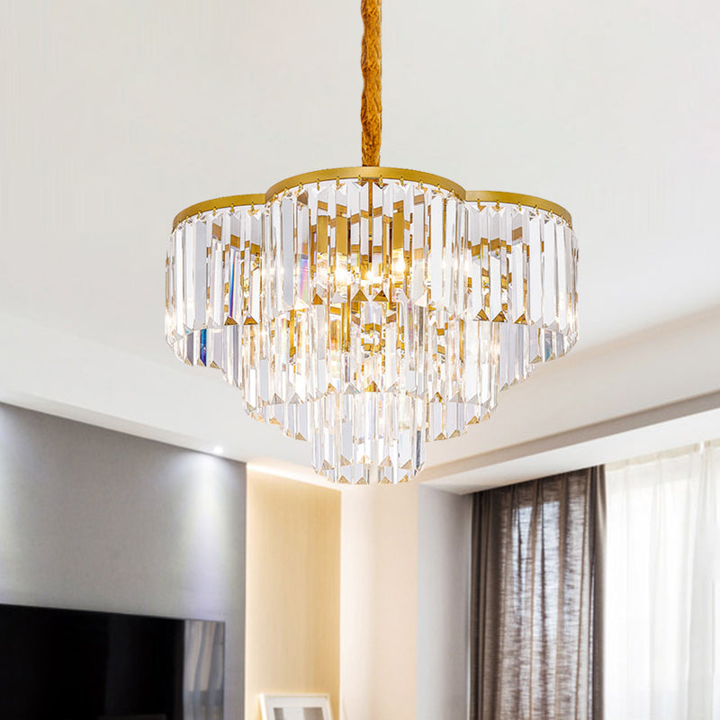 Tapered Cone Living Room Pendant Light Contemporary Fluted Glass 5-Light Gold Chandelier Lighting Fixture Gold Clearhalo 'Ceiling Lights' 'Chandeliers' 'Modern Chandeliers' 'Modern' Lighting' 988442