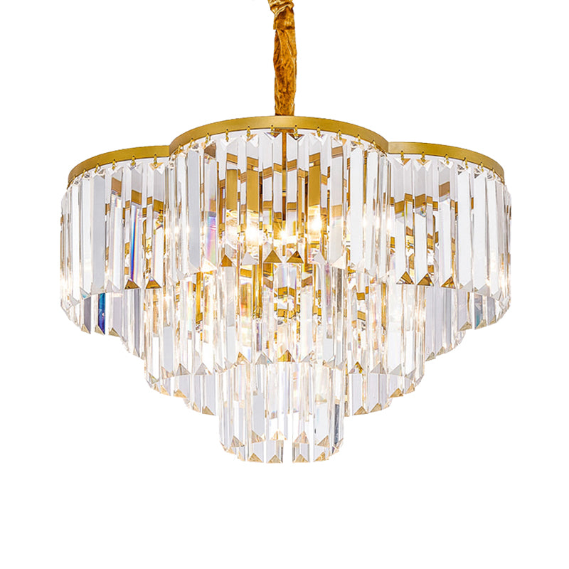 Tapered Cone Living Room Pendant Light Contemporary Fluted Glass 5-Light Gold Chandelier Lighting Fixture Clearhalo 'Ceiling Lights' 'Chandeliers' 'Modern Chandeliers' 'Modern' Lighting' 988444