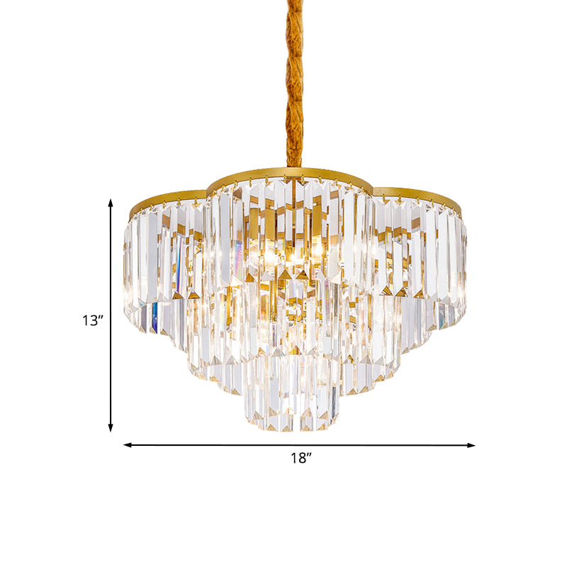 Tapered Cone Living Room Pendant Light Contemporary Fluted Glass 5-Light Gold Chandelier Lighting Fixture Clearhalo 'Ceiling Lights' 'Chandeliers' 'Modern Chandeliers' 'Modern' Lighting' 988445