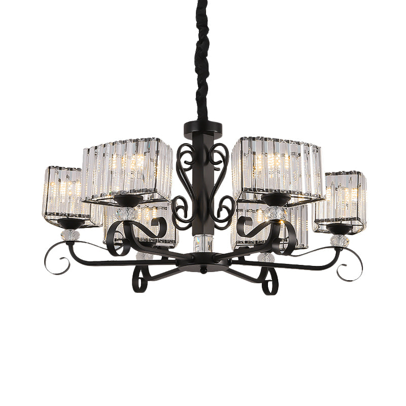 Nordic Trapezoid Chandelier Light Prismatic Optical Crystal 3/6-Head Suspension Lamp in Black Clearhalo 'Ceiling Lights' 'Chandeliers' 'Modern Chandeliers' 'Modern' Lighting' 988447