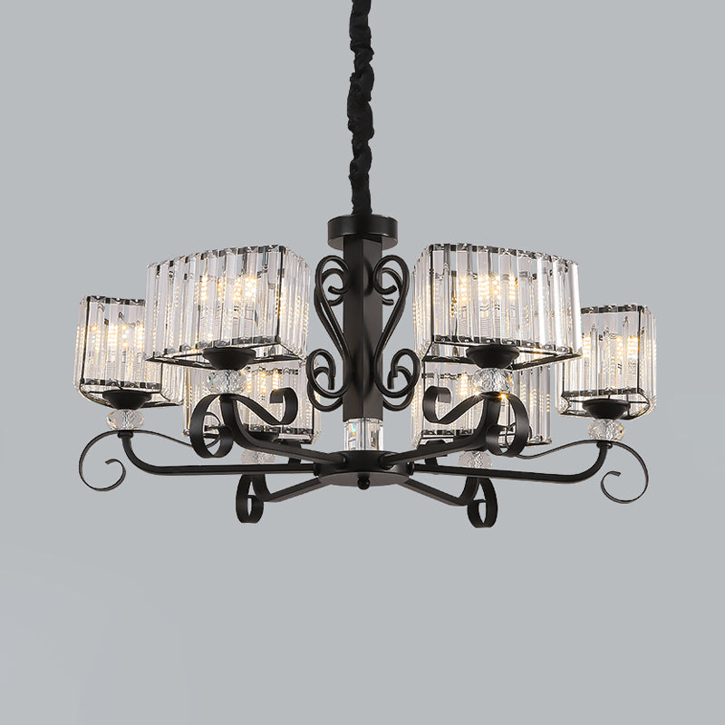 Nordic Trapezoid Chandelier Light Prismatic Optical Crystal 3/6-Head Suspension Lamp in Black Clearhalo 'Ceiling Lights' 'Chandeliers' 'Modern Chandeliers' 'Modern' Lighting' 988448