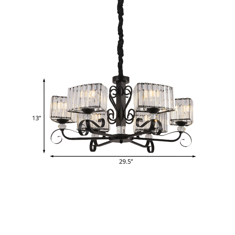 Nordic Trapezoid Chandelier Light Prismatic Optical Crystal 3/6-Head Suspension Lamp in Black Clearhalo 'Ceiling Lights' 'Chandeliers' 'Modern Chandeliers' 'Modern' Lighting' 988449