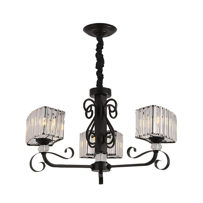 Nordic Trapezoid Chandelier Light Prismatic Optical Crystal 3/6-Head Suspension Lamp in Black Clearhalo 'Ceiling Lights' 'Chandeliers' 'Modern Chandeliers' 'Modern' Lighting' 988452