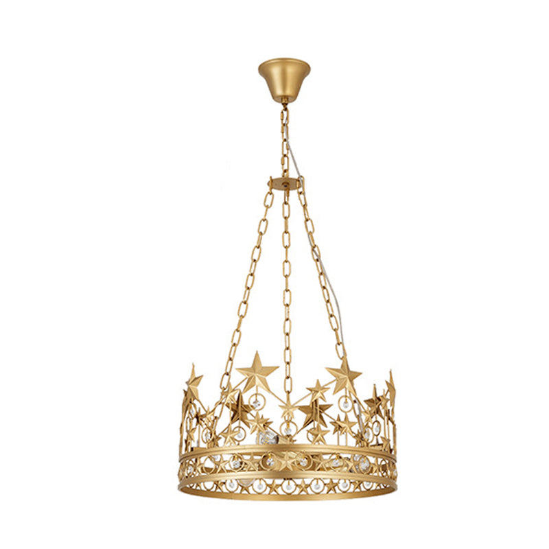 3 Heads Crown Ceiling Suspension Lamp Classic Gold Prismatic Optical Crystal Pendant Chandelier Clearhalo 'Ceiling Lights' 'Chandeliers' 'Modern Chandeliers' 'Modern' Lighting' 988456