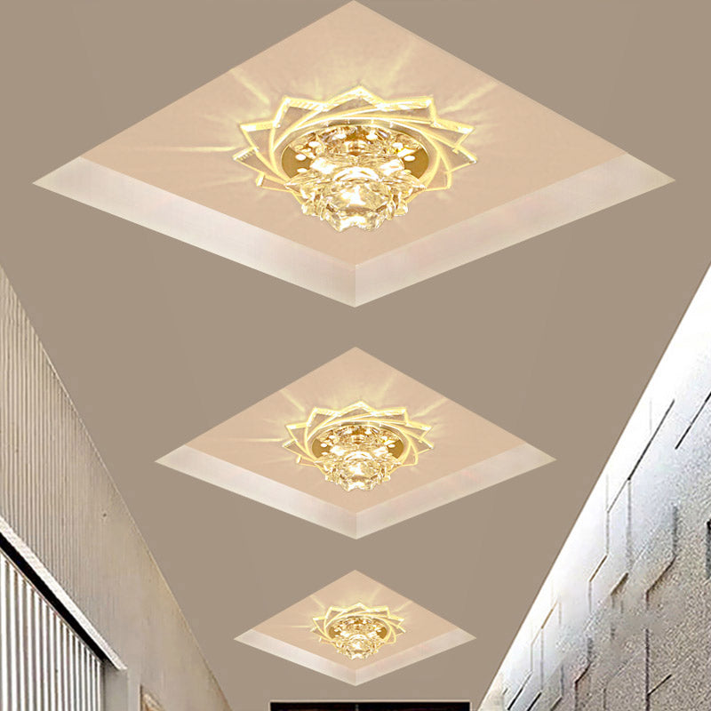Clear Crystal Glass Lotus Ceiling Pendant Light Contemporary LED Flush-Mount Light Fixture - Clear - Clearhalo - 'Ceiling Lights' - 'Close To Ceiling Lights' - 'Close to ceiling' - 'Flush mount' - Lighting' - 988459