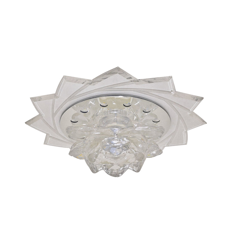 Clear Crystal Glass Lotus Ceiling Pendant Light Contemporary LED Flush-Mount Light Fixture - Clearhalo - 'Ceiling Lights' - 'Close To Ceiling Lights' - 'Close to ceiling' - 'Flush mount' - Lighting' - 988461