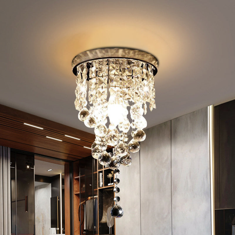 1-Light Flush Mount Light Fixture Modernism Cylindrical Faceted Crystal Final Close to Ceiling Lamp Clear Clearhalo 'Ceiling Lights' 'Close To Ceiling Lights' 'Close to ceiling' 'Flush mount' Lighting' 988463