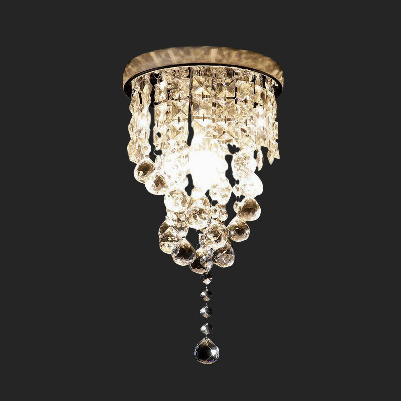 1-Light Flush Mount Light Fixture Modernism Cylindrical Faceted Crystal Final Close to Ceiling Lamp Clearhalo 'Ceiling Lights' 'Close To Ceiling Lights' 'Close to ceiling' 'Flush mount' Lighting' 988465