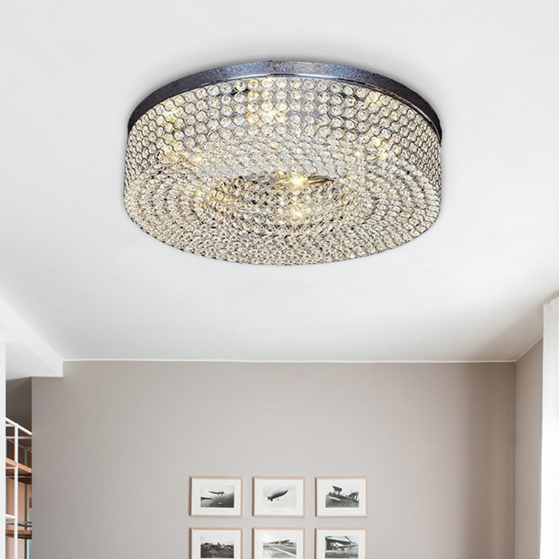 Contemporary Rounded Light Fixture Ceiling Inserted Clear Crystal 6-Bulb Flush Mount Recessed Lighting