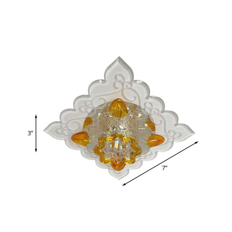 Amber Beveled Glass Crystal Floral Flushmount Contemporary LED Balcony Close to Ceiling Lighting Fixture Clearhalo 'Ceiling Lights' 'Close To Ceiling Lights' 'Close to ceiling' 'Flush mount' Lighting' 988486