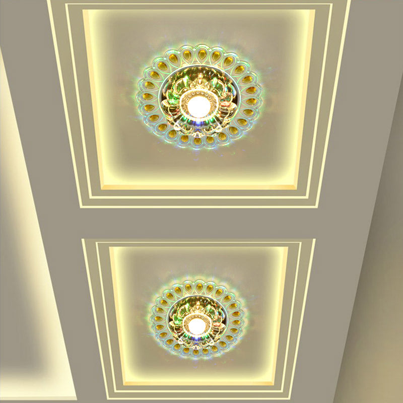 LED Flush Mounted Ceiling Light Nordic Blossoms Faceted Clear Glass Lighting Fixture for Corridor - Clearhalo - 'Ceiling Lights' - 'Close To Ceiling Lights' - 'Close to ceiling' - 'Flush mount' - Lighting' - 988488