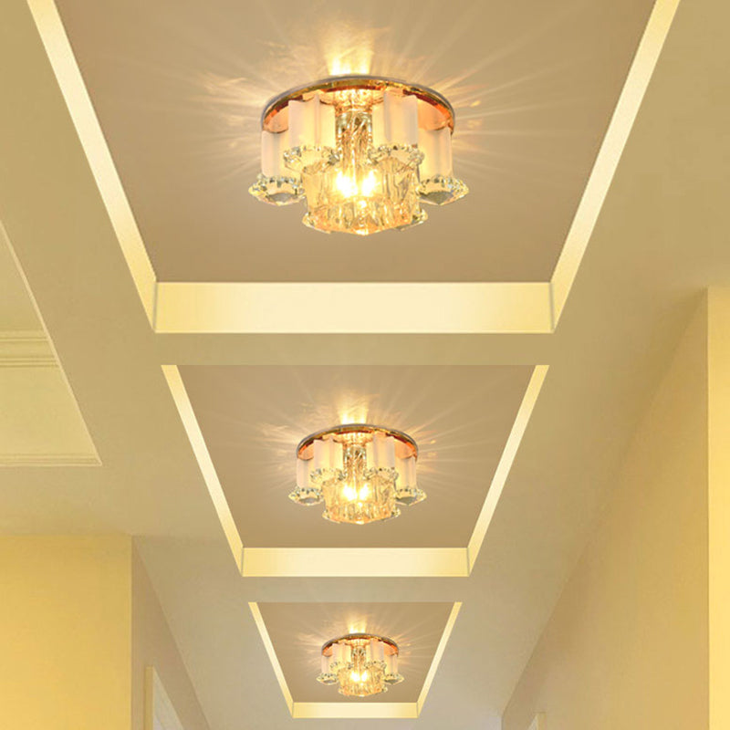 Tan Prismatic Optical Crystal Flushmount Hexagon LED Modernism Close to Ceiling Lighting for Hall Clearhalo 'Ceiling Lights' 'Close To Ceiling Lights' 'Close to ceiling' 'Flush mount' Lighting' 988492