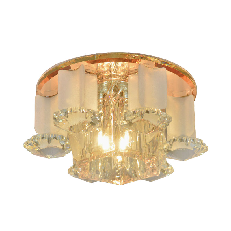 Tan Prismatic Optical Crystal Flushmount Hexagon LED Modernism Close to Ceiling Lighting for Hall Clearhalo 'Ceiling Lights' 'Close To Ceiling Lights' 'Close to ceiling' 'Flush mount' Lighting' 988493