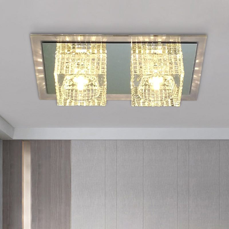 Inserted Crystal Cylindrical Flush Light Fixture Modernism Balcony LED Close to Ceiling Lamp in Clear Color