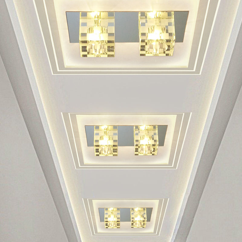 LED Faceted Clear Glass Ceiling Flush Nordic Cubic Living Room Flush-Mount Light Fixture - Clear - Clearhalo - 'Ceiling Lights' - 'Close To Ceiling Lights' - 'Close to ceiling' - 'Flush mount' - Lighting' - 988507