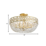 4-Head Crystal Chain Semi Flush Mount Modernism Gold Bowl Guest Room Close to Ceiling Lamp Clearhalo 'Ceiling Lights' 'Close To Ceiling Lights' 'Close to ceiling' 'Semi-flushmount' Lighting' 988538