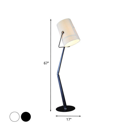 Modernist Barrel Stand Up Lamp with Swing Arm Metal 1 Bulb Study Room Floor Light in Black/White Clearhalo 'Floor Lamps' 'Lamps' Lighting' 988550