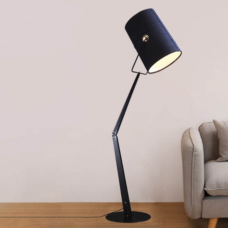 Modernist Barrel Stand Up Lamp with Swing Arm Metal 1 Bulb Study Room Floor Light in Black/White Clearhalo 'Floor Lamps' 'Lamps' Lighting' 988552