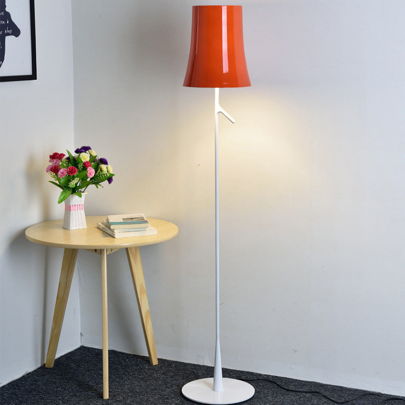 Metallic Bell Shape Floor Lamp Contemporary Single Head White/Orange Standing Light for Study Room Orange Clearhalo 'Floor Lamps' 'Lamps' Lighting' 988555