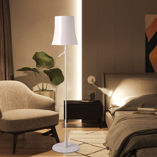 Metallic Bell Shape Floor Lamp Contemporary Single Head White/Orange Standing Light for Study Room White Clearhalo 'Floor Lamps' 'Lamps' Lighting' 988559