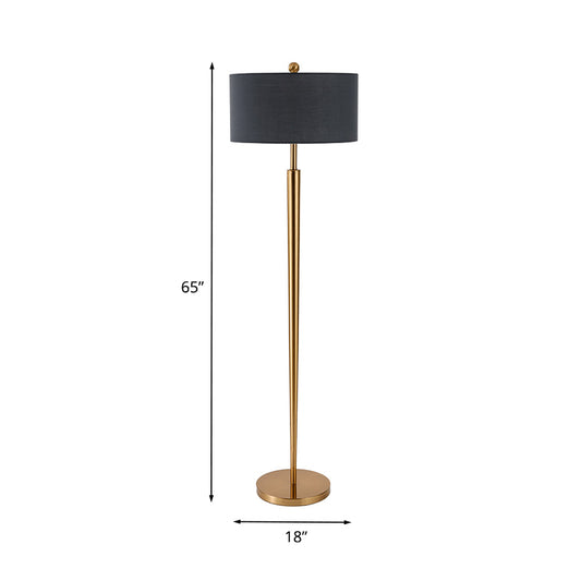 Black Drum Shade Reading Floor Lamp Nordic 1 Bulb Fabric Floor Standing Light for Drawing Room Clearhalo 'Floor Lamps' 'Lamps' Lighting' 988566