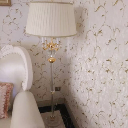 Nordic Candle Floor Light Crystal Single Bulb Gold Standing Lamp with Barrel Beige Fabric Shade Beige Clearhalo 'Floor Lamps' 'Lamps' Lighting' 988567