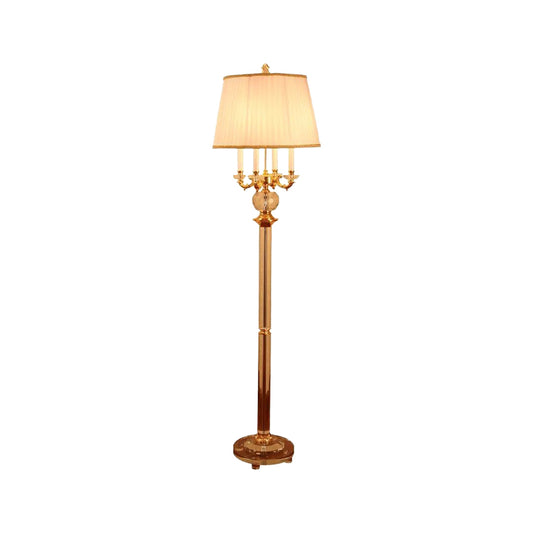 Nordic Candle Floor Light Crystal Single Bulb Gold Standing Lamp with Barrel Beige Fabric Shade Clearhalo 'Floor Lamps' 'Lamps' Lighting' 988568