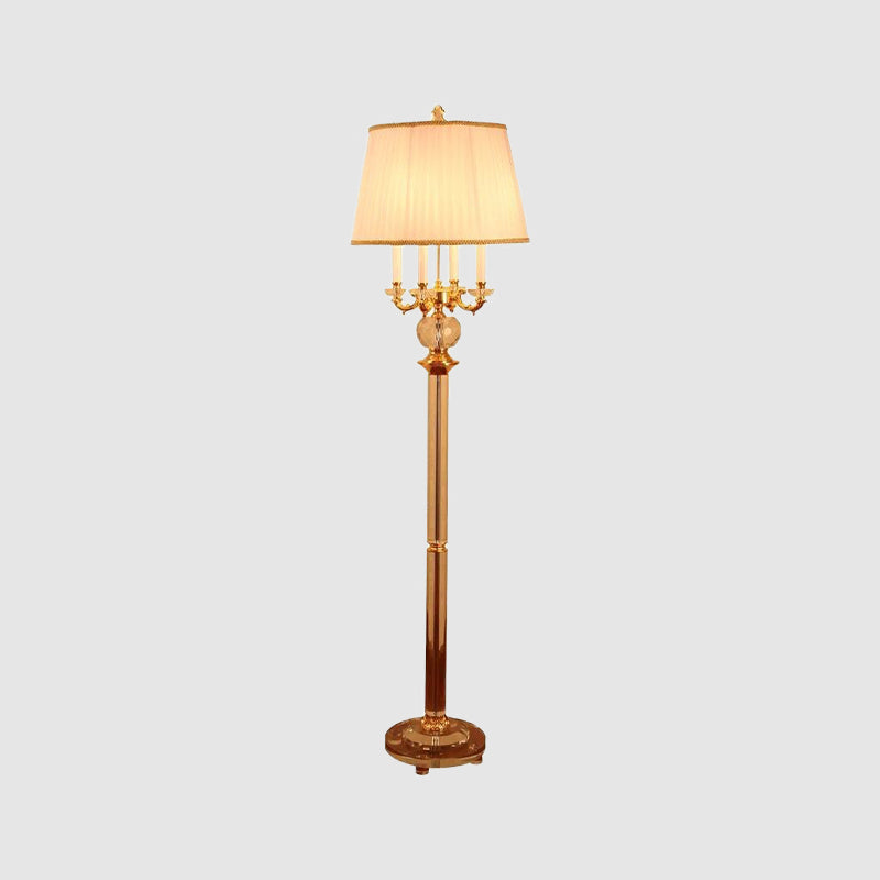 Nordic Candle Floor Light Crystal Single Bulb Gold Standing Lamp with Barrel Beige Fabric Shade Clearhalo 'Floor Lamps' 'Lamps' Lighting' 988569