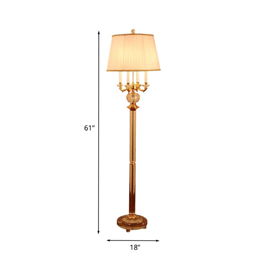 Nordic Candle Floor Light Crystal Single Bulb Gold Standing Lamp with Barrel Beige Fabric Shade Clearhalo 'Floor Lamps' 'Lamps' Lighting' 988570