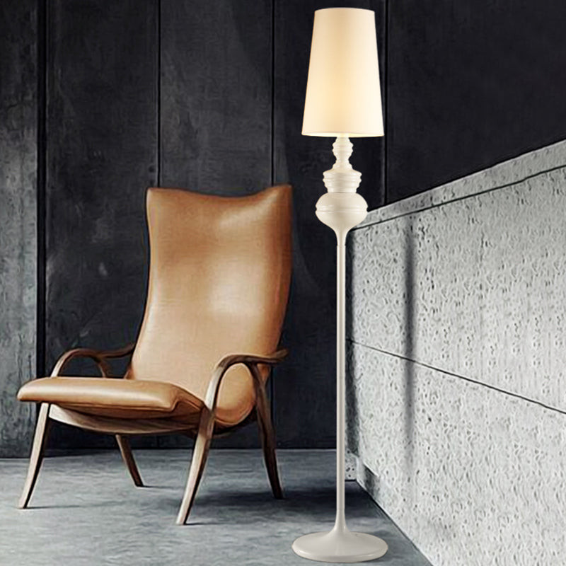 Calabash Shape Floor Reading Lamp Contemporary Metal 1 Head Black/White/Chrome Standing Light with Fabric Conical Shade Clearhalo 'Floor Lamps' 'Lamps' Lighting' 988572