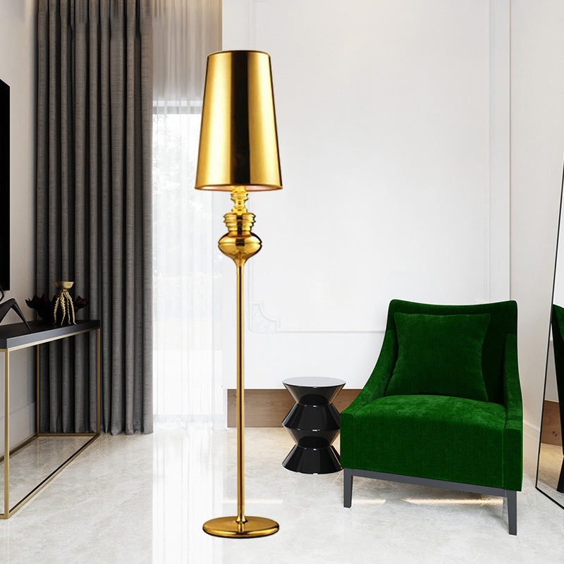 Calabash Shape Floor Reading Lamp Contemporary Metal 1 Head Black/White/Chrome Standing Light with Fabric Conical Shade Clearhalo 'Floor Lamps' 'Lamps' Lighting' 988577