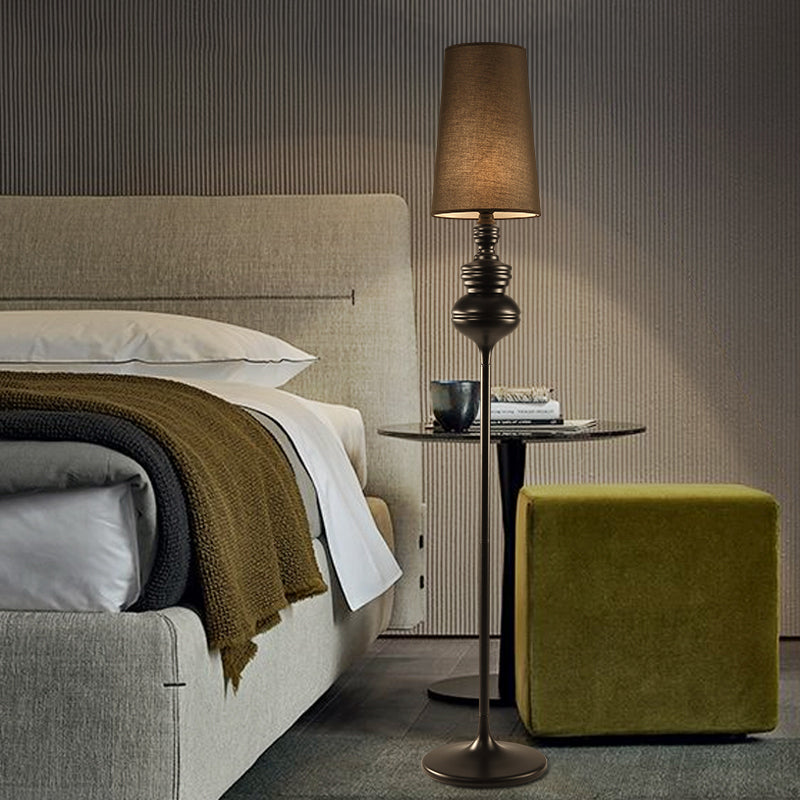 Calabash Shape Floor Reading Lamp Contemporary Metal 1 Head Black/White/Chrome Standing Light with Fabric Conical Shade Clearhalo 'Floor Lamps' 'Lamps' Lighting' 988580