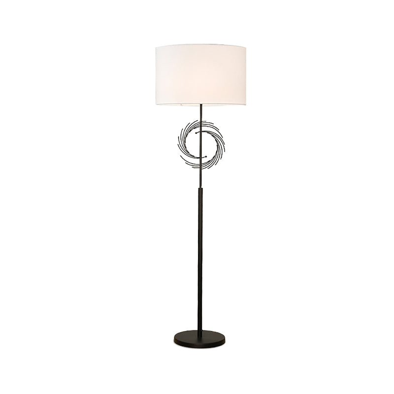 White/Black Circle Floor Light Simplicity 1 Bulb Metal Standing Lamp with Fabric Drum Shade Clearhalo 'Floor Lamps' 'Lamps' Lighting' 988588